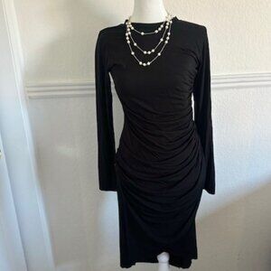 Elan elegant long sleeve black cinch dress